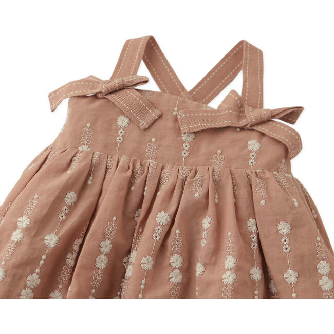 Baby Dinah Strappy Embroidered Dress With Bow, Brown - Dresses - 2