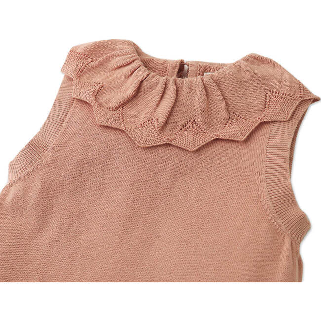 Mariel Knitted Vest With Scalloped Pointelle Neck & Hem, Tan - Blouses - 2
