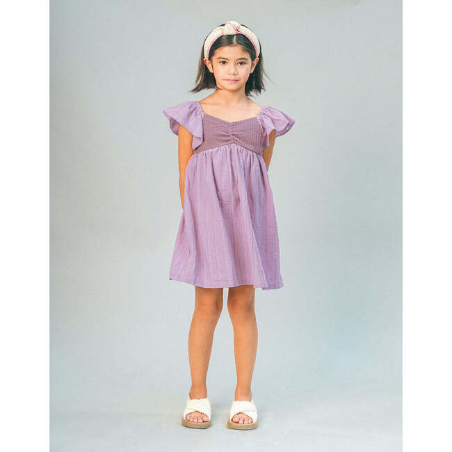 Portia Knitted Sweetheart Bodice Dress With Ruffle Sleeves, Purple - Dresses - 2