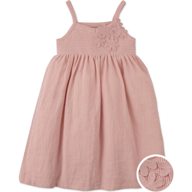 Blair Strappy Dress With All Over Crochet Bodice & Flowers, Peach