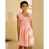 Yuno Floral Textured Smocked Waist Dress With Ruffle Sleeves, Peach - Dresses - 2