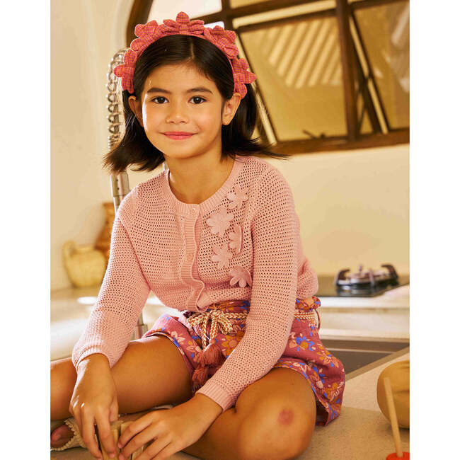 Mutya Cardigan With Crochet Flower Appliques, Peach - Cardigans - 2