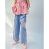 Vivienne Denim Cargo Pants With Multicolor Crochet Pockets, Blue - Pants - 3