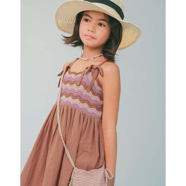 Malaya Sun Dress With Wavy Knitted Bodice, Brown - Dresses - 2