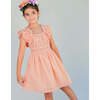 Yuno Floral Textured Smocked Waist Dress With Ruffle Sleeves, Peach - Dresses - 3