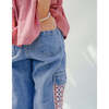 Vivienne Denim Cargo Pants With Multicolor Crochet Pockets, Blue - Pants - 4