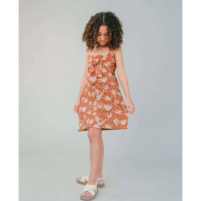 Katrina Printed Strappy Dress With Woven Ties, Brown - Dresses - 3