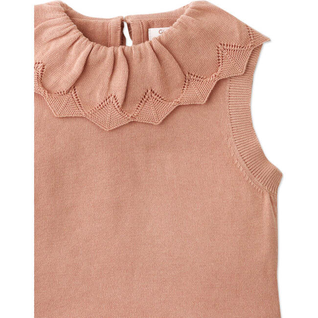 Mariel Knitted Vest With Scalloped Pointelle Neck & Hem, Tan - Blouses - 4