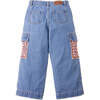 Vivienne Denim Cargo Pants With Multicolor Crochet Pockets, Blue - Pants - 5