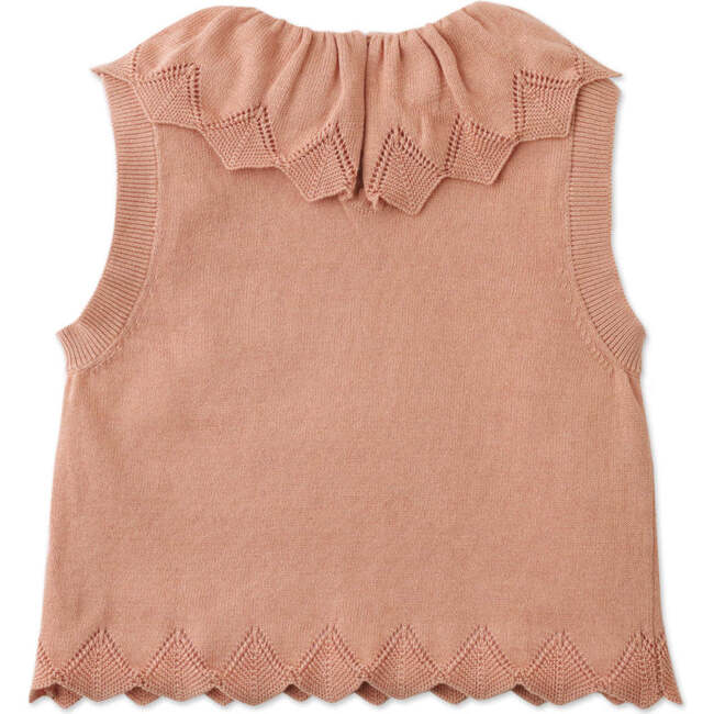 Mariel Knitted Vest With Scalloped Pointelle Neck & Hem, Tan - Blouses - 5