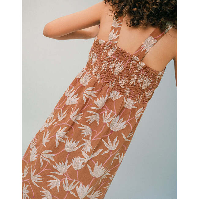 Katrina Printed Strappy Dress With Woven Ties, Brown - Dresses - 4