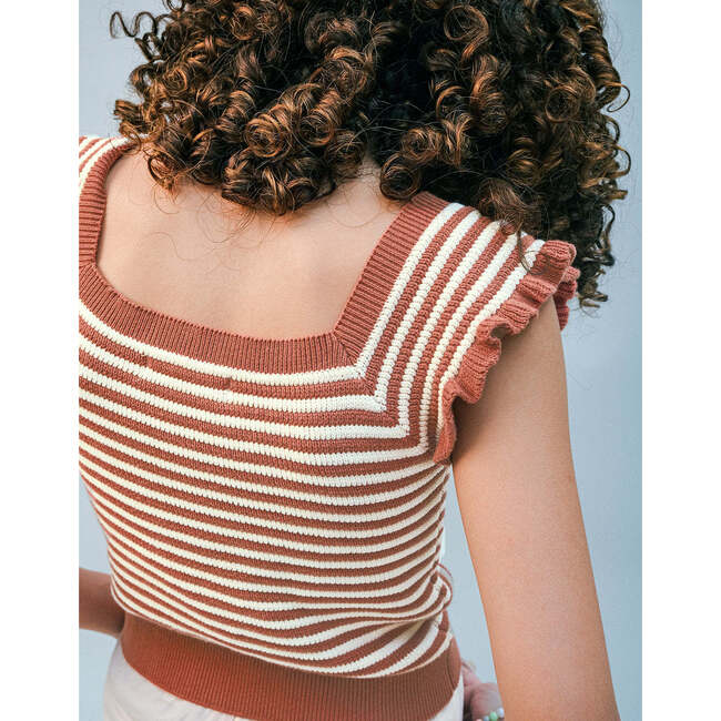 Mariah Stripey Knitted Top With Ruffle Sleeves, Multicolor - Blouses - 5