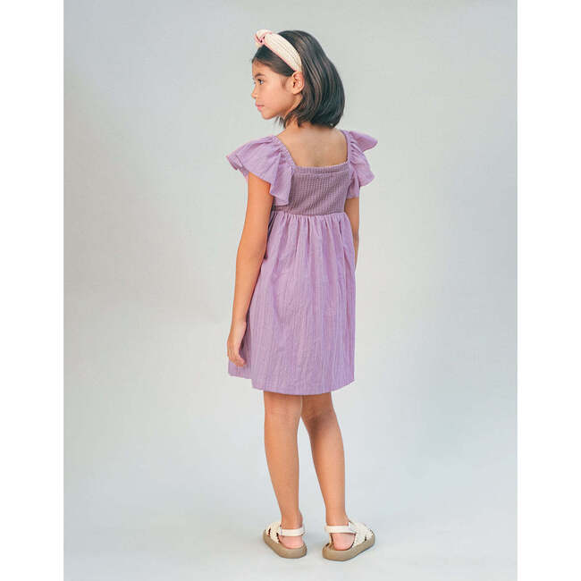 Portia Knitted Sweetheart Bodice Dress With Ruffle Sleeves, Purple - Dresses - 5