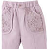 Baby Melody Soft Twill Pants With Mesh Pockets & Crochet Flower Appliques, Pink - Pants - 4