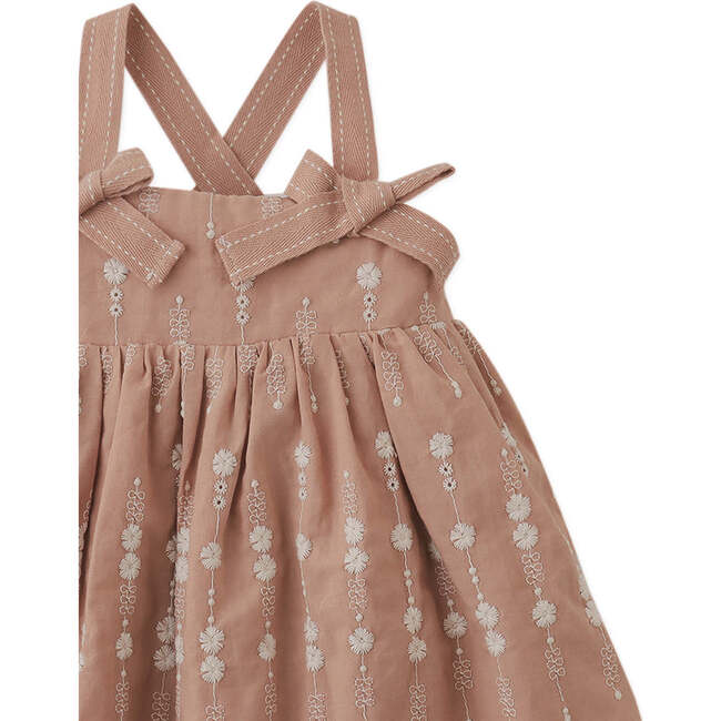 Baby Dinah Strappy Embroidered Dress With Bow, Brown - Dresses - 4