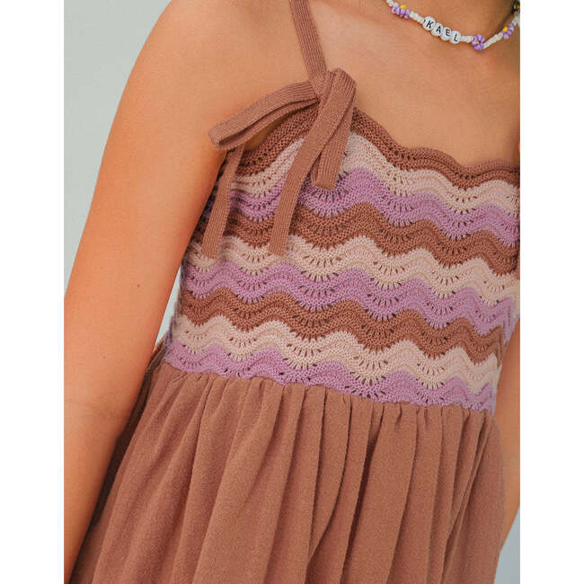 Malaya Sun Dress With Wavy Knitted Bodice, Brown - Dresses - 4