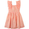 Yuno Floral Textured Smocked Waist Dress With Ruffle Sleeves, Peach - Dresses - 6
