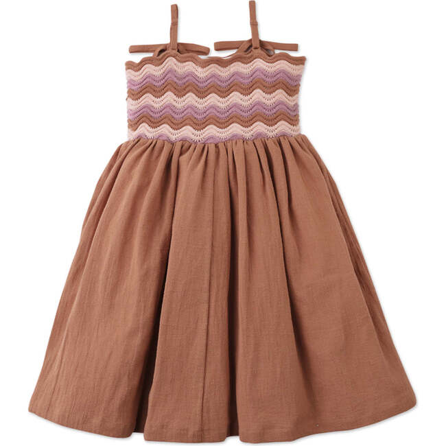 Malaya Sun Dress With Wavy Knitted Bodice, Brown - Dresses - 5