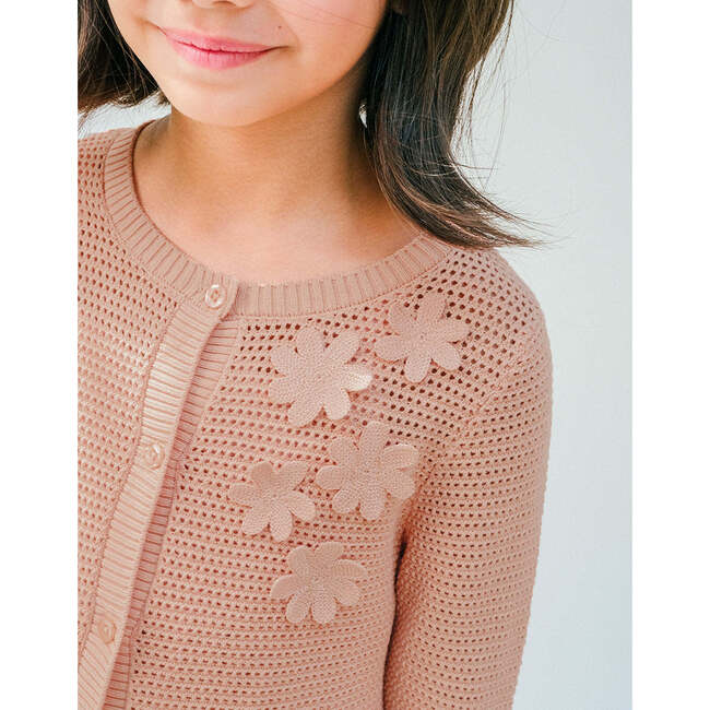 Mutya Cardigan With Crochet Flower Appliques, Peach - Cardigans - 4