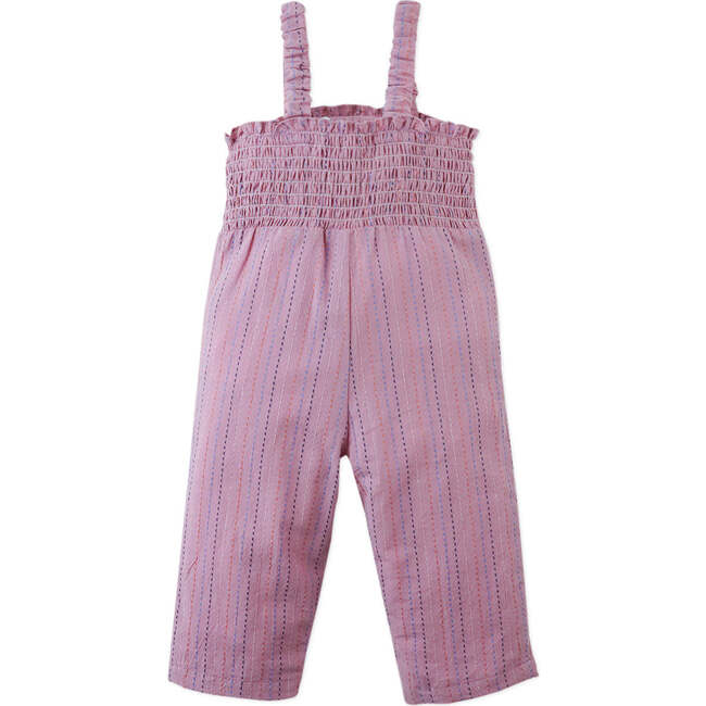 Baby Leigh Broken Striped Dobby Jumpsuit With Smocked Top, Purple - Rompers - 5