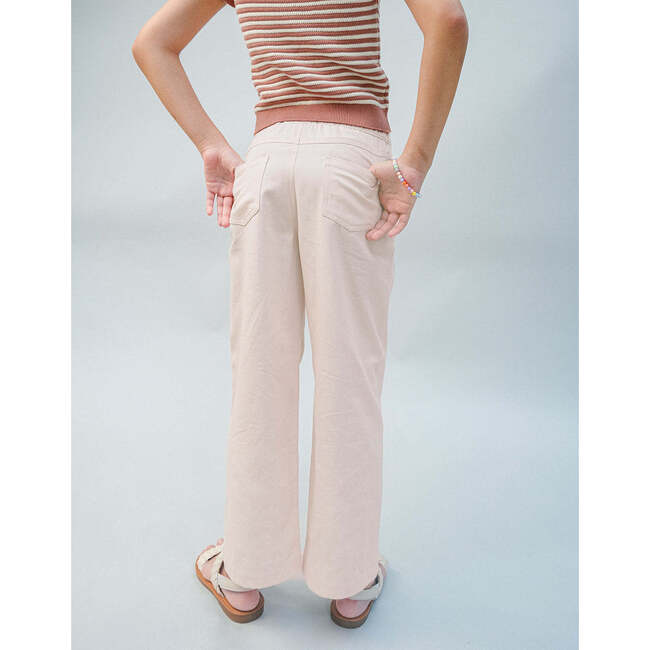 Daisy Wide Leg Pants With  Floral Appliqued Pocket, Beige - Pants - 5