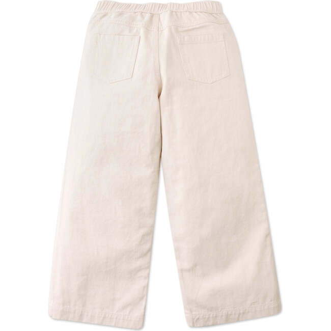 Daisy Wide Leg Pants With  Floral Appliqued Pocket, Beige - Pants - 6
