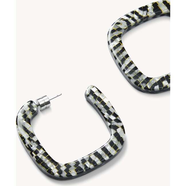 Midi Square Hoops, Perle Noir - Earrings - 2