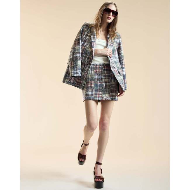Marisol Madras Sequin Blazer, Plaid