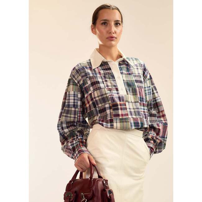 Marisol Madras Rugby Shirt, Black - Shirts - 3