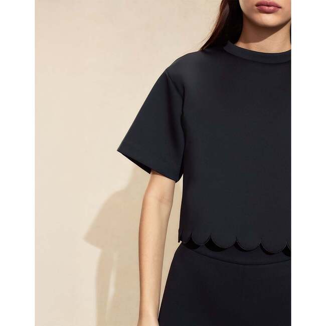 Scallop Bonded Tee, Black - T-Shirts - 5