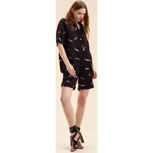 Metalic Gold Foil Shorts, Black - Shorts - 4