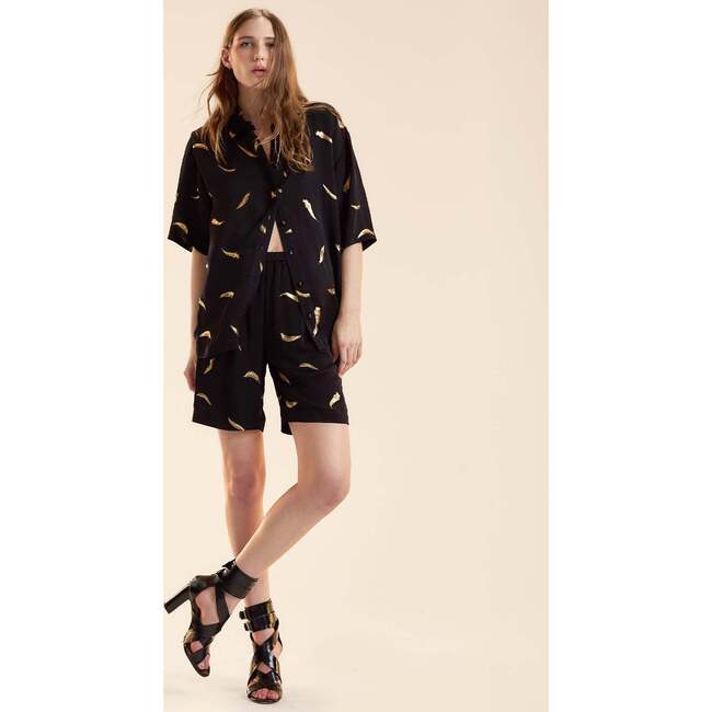 Metalic Gold Foil Shorts, Black - Shorts - 5