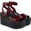 Lisse Leather Wedge Sandals, Black/Burgundy - Sandals - 1 - thumbnail