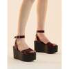 Lisse Leather Wedge Sandals, Black/Burgundy - Sandals - 2