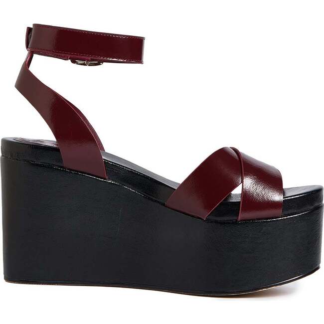 Lisse Leather Wedge Sandals, Black/Burgundy - Sandals - 4
