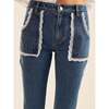 Cotton Trim High Waist Jeans, Blue - Jeans - 5