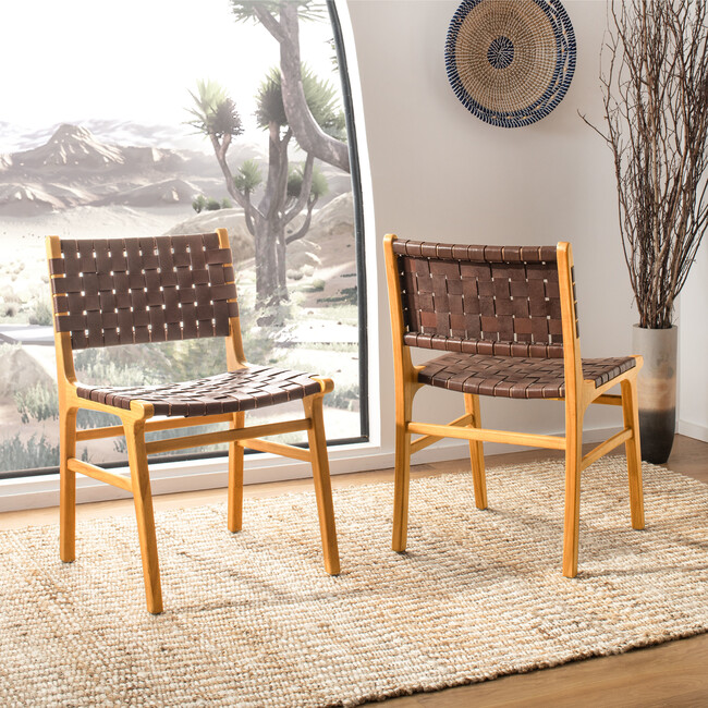 Taika Woven Leather Accent Chair, Cognac - Accent Seating - 3