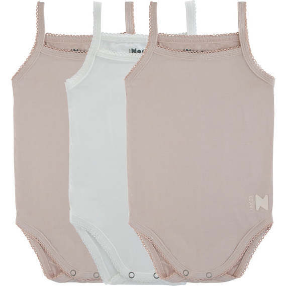 Bamboo Cotton Girls Tank Bodysuits, Mauve + White (3-Pack)