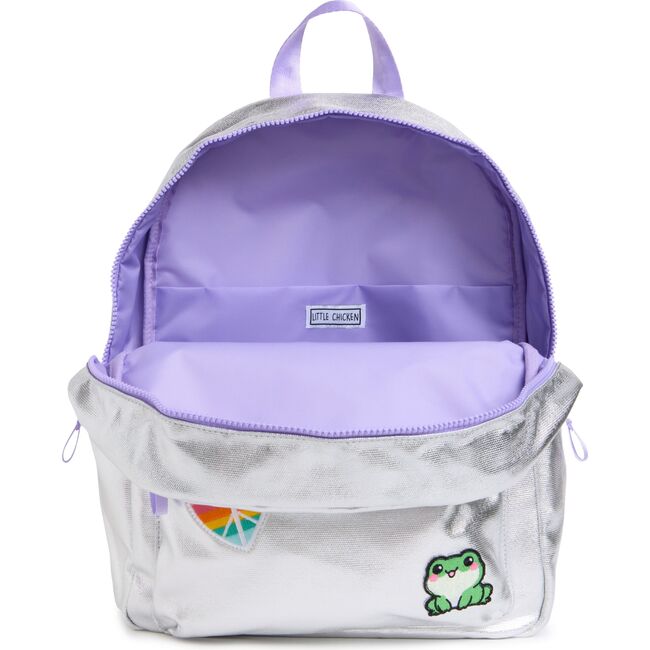 Kids' Backpack, Silver Canvas With Patches - Backpacks - 3