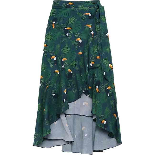 Women's Cover-Up Ruffle Hem Wrap Skirt, Tropical Toucan