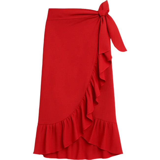 Girls Cover-Up Ruffle Hem Wrap Skirt, Red