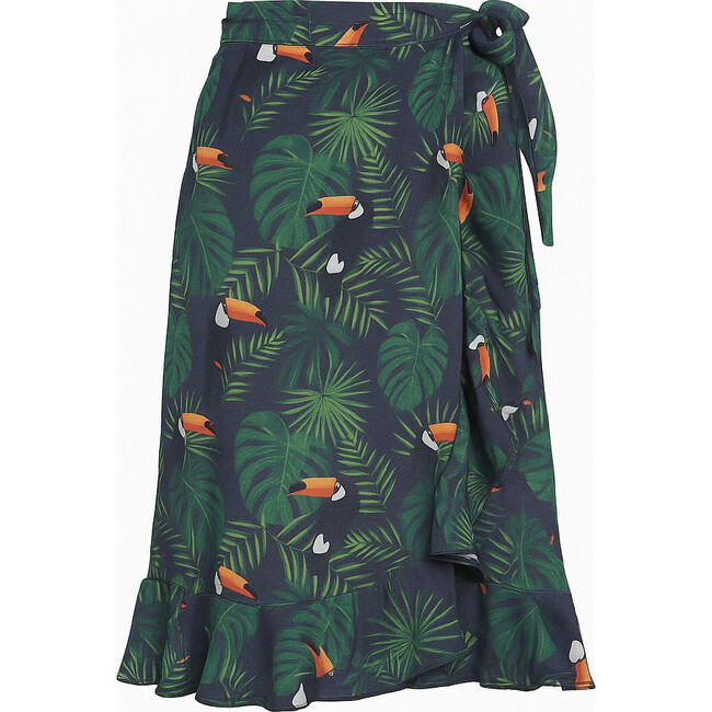 Girls Cover-Up Ruffle Hem Wrap Skirt, Tropical Toucan