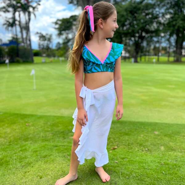 Girls Cover-Up Ruffle Hem Wrap Skirt, White - Palma and Coco