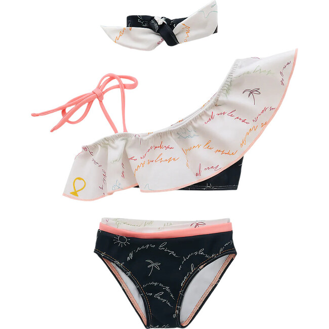 Lia En El Mar Print Ruffle One-Shoulder Tie 2-Piece Bikini, Multicolors