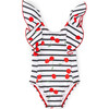 Juli Cherry Top Print Ruffle Shoulder V-Shaped Back One-Piece Swimsuit, Multicolors - One Pieces - 1 - thumbnail