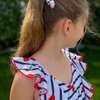 Juli Cherry Top Print Ruffle Shoulder V-Shaped Back One-Piece Swimsuit, Multicolors - One Pieces - 5