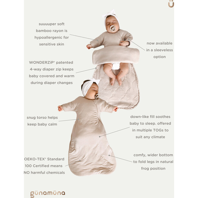 Long Sleeve Transitional Swaddle 1.0 TOG, Magnolia - Swaddles - 4