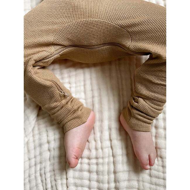 Waffle Convertible Pajama, Latte - Pajamas - 3