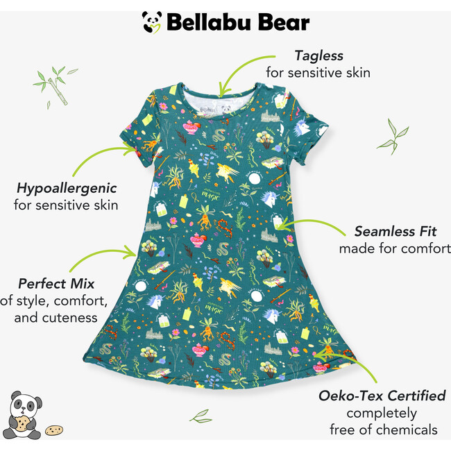 Mandrakes Potions & Herbs Bamboo Girls' Short Sleeve Dress, Green - Dresses - 2