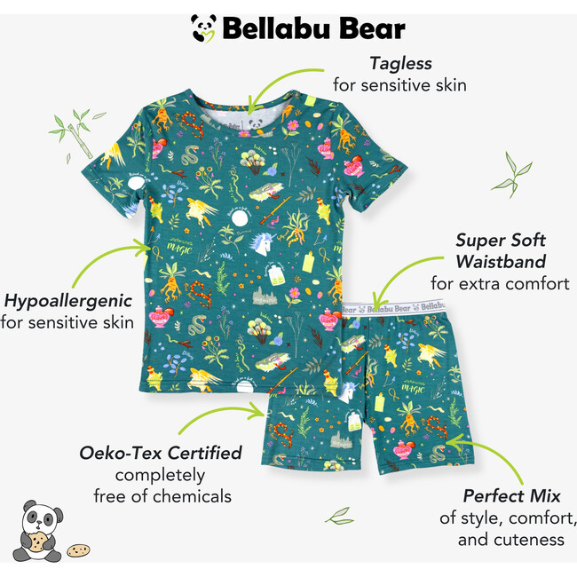 Mandrakes Potions & Herbs Bamboo Kids Pajama Short Set, Green - Pajamas - 2
